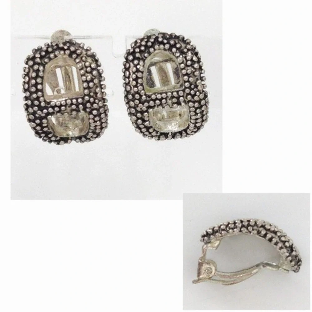 Vintage Gold & Silver Rope Cable Hoop Clip Earrings (Set‎ of 3)